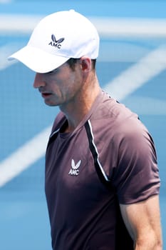 MELBOURNE, AUSTRALIA - JANUARY 11: Sir Andy Murray of Great Britian in action against Marin Cilic of Croatia during day one of the 2024 Kooyong Classic at Kooyong on January 11, 2024 in Melbourne, Australia.