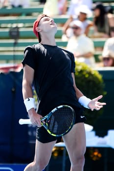 MELBOURNE, AUSTRALIA - JANUARY 11: Holger Rune of Denmark reacts whilst playing Karen Khachanov of Russia during day one of the 2024 Kooyong Classic at Kooyong on January 11, 2024 in Melbourne, Australia.