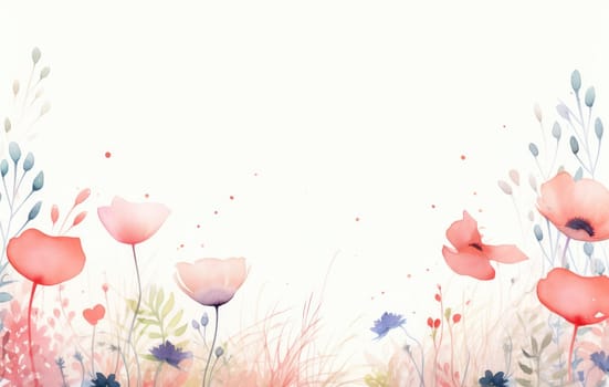 Colorful Floral Meadow: A Vibrant Watercolor Illustration of Wild Blooms in a Serene Garden Setting