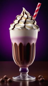 Chocolate milkshake on a purple background