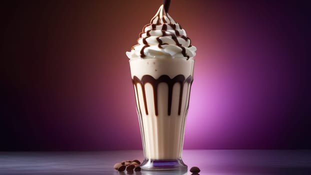 Chocolate milkshake on a purple background