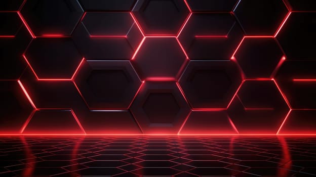 Abstract dark hexagon red neon background technology style. Modern futuristic honeycomb concept AI