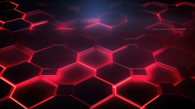 Abstract dark hexagon red neon background technology style. Modern futuristic honeycomb concept AI