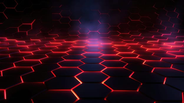 Abstract dark hexagon red neon background technology style. Modern futuristic honeycomb concept AI