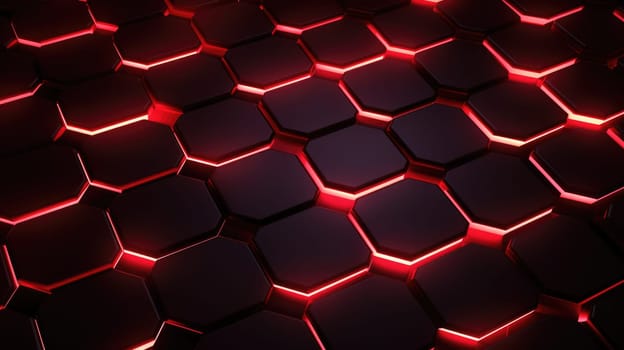 Abstract dark hexagon red neon background technology style. Modern futuristic honeycomb concept AI