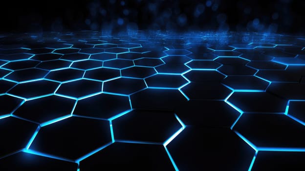 Abstract dark hexagon blue neon background technology style. Modern futuristic honeycomb concept AI