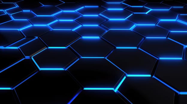 Abstract dark hexagon blue neon background technology style. Modern futuristic honeycomb concept AI