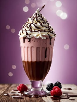 Chocolate milkshake on a purple background