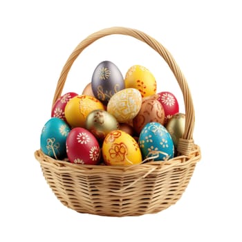 Easter basket filled with hand painted pastel Easter Eggs AI