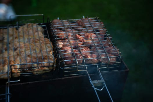 shish kebab on the grill in a grill. High quality photo