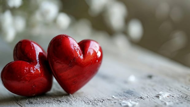 One red heart on a wooden-stone background. A realistic element that denotes love, health, care for yourself and loved ones. Valentine's Day. High quality photo. Space for text, copy space.