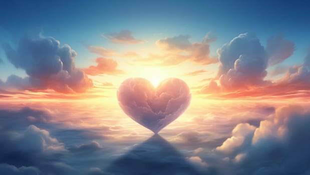 The sky is in the form of a heart. A sign of love and warmth in the sky. The heart hovers above the ground. Valentine's Day. High quality photo. Heart sky.