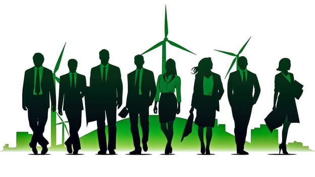 Green deal for Earth environment collaboration between businessmen or government with power green energy as a backdrop. Standard illustration concept.
