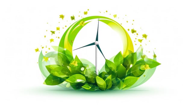 Green energy windmills and solar panels flat style illustration. Standard visual representing sustainable and eco friendly energy concepts.