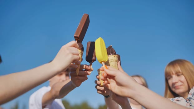 Friends combine different shaped ice creams