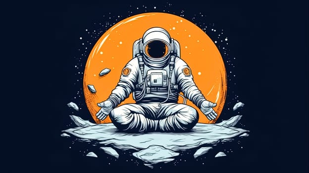 An astronaut doing yoga on a beautiful alien planet is a stock illustration that reflects the whimsical concept of space exploration and relaxation.