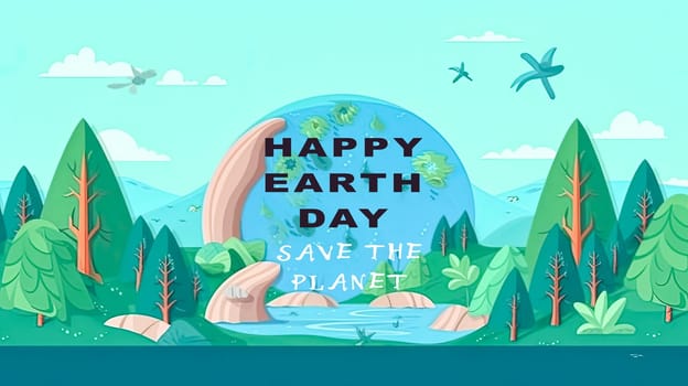 Happy Earth Day banner poster blue globe celebration on April 22. Standard illustration capturing the essence of Earth Day festivities.