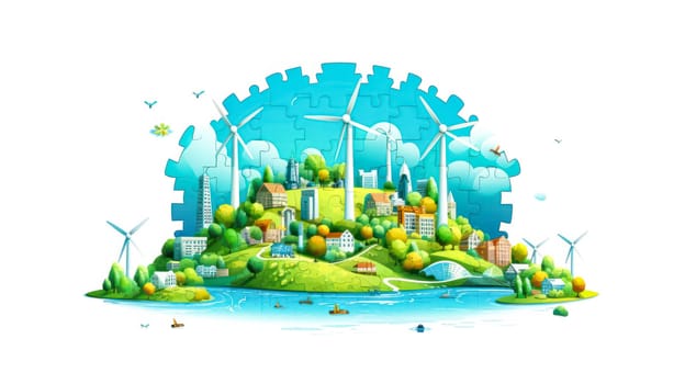 World Environment Day puzzle banner. Protect nature and ecology. Earth Day. Globe with elements of ecology. Graphic, web design, marketing, print materials. Ecology concept.