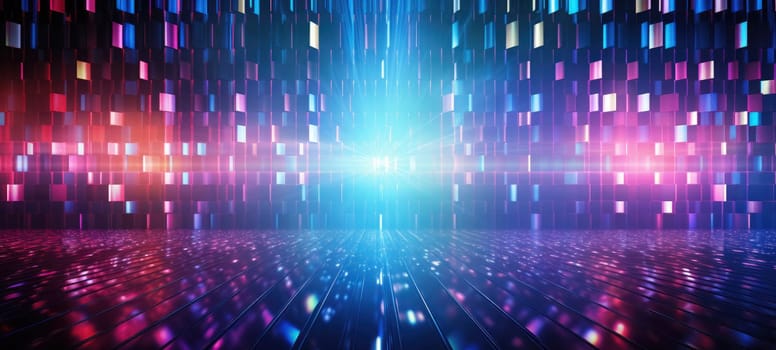 Disco style background with neon blue and purple lights, bokeh. Abstract futuristic background.