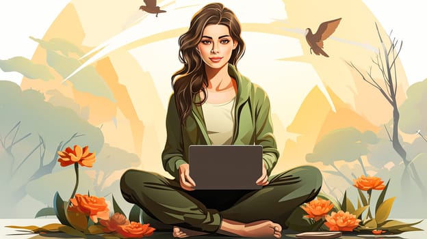 Girl in a leisurely pose with a laptop standard image portraying a relaxed and comfortable digital lifestyle.