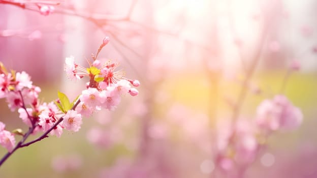 Exquisite pink peach blossoms flourishing in a vibrant garden, capturing the essence of springtime beauty and nature's delicate charm.