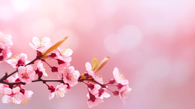 Exquisite pink peach blossoms flourishing in a vibrant garden, capturing the essence of springtime beauty and nature's delicate charm.