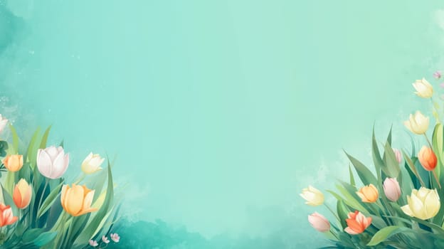 Celebrate Easter with this vibrant background adorned with colorful flowers, creating a festive and cheerful atmosphere. Ample space for adding your personalized text.