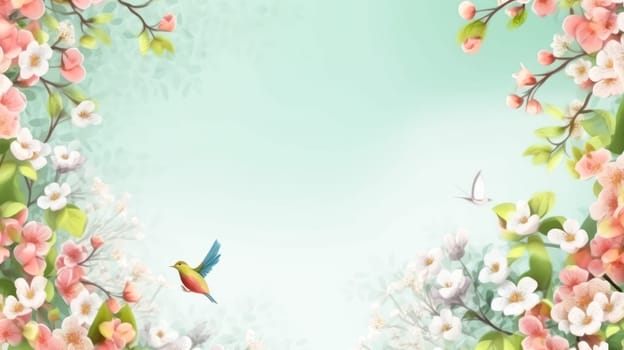 Celebrate Easter with this vibrant background adorned with colorful flowers, creating a festive and cheerful atmosphere. Ample space for adding your personalized text.