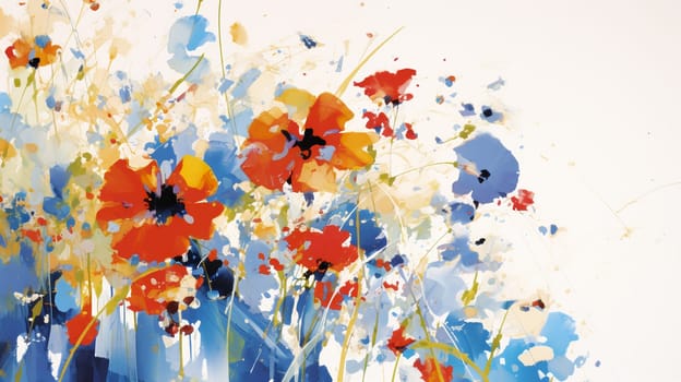 A Painting of Flowers in Blue and Orange Created With Generative AI Technology