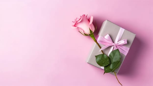 Charming Womens Day concept with top view pink peony rose buds and sparkles on an isolated pastel pink background, offering a delightful copy space.