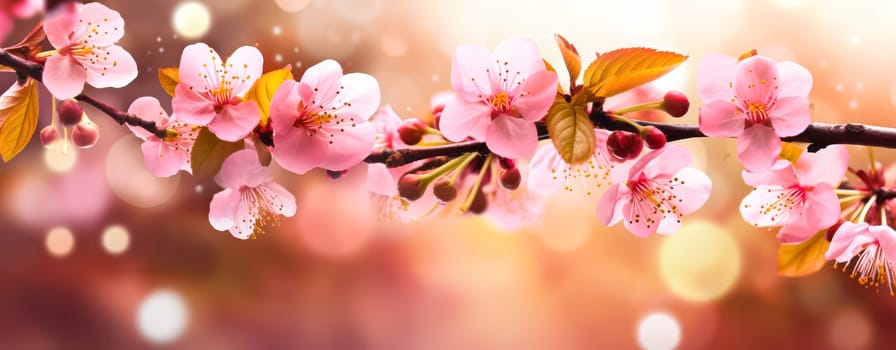Exquisite pink peach blossoms flourishing in a vibrant garden, capturing the essence of springtime beauty and nature's delicate charm.