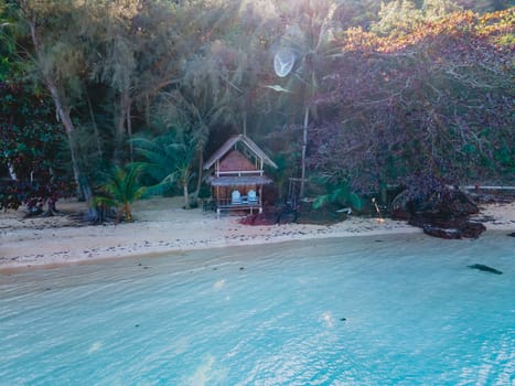 Koh Wai Island Trat Thailand is a tinny tropical Island near Koh Chang. wooden bamboo hut bungalow on the beach