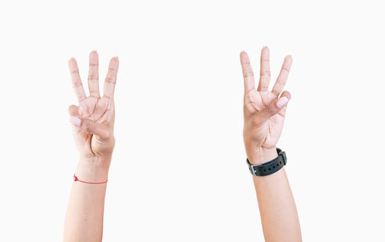 Hands counting number three. Woman hands showing number three isolated, Fingers counting number three