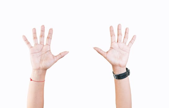 Hands counting number five. Woman hands showing number five isolated, Fingers counting number five