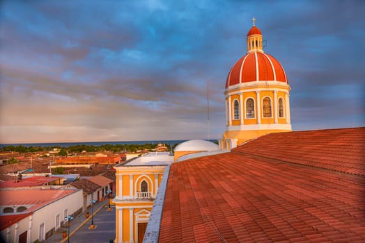Beautiful city of Granada Nicaragua at sunset. View of the city of Granada Nicaragua at sunset