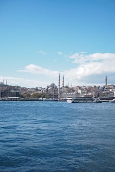 Turkey istanbul 18 july 2023. Transport ferry in the Bosphorus. Ferryboat carries passengers.