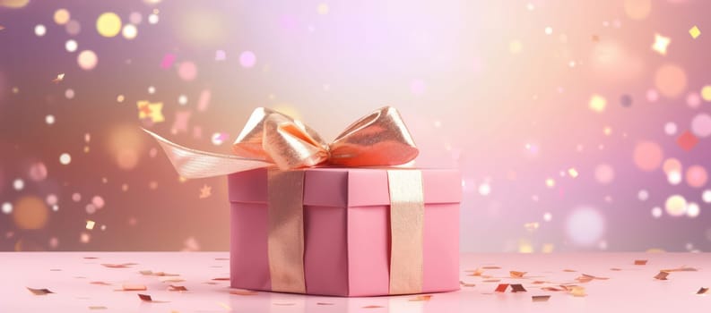 Surprise Gift Box with Festive Ribbon on Pink Background - A Beautiful Celebration of Love and Romance.