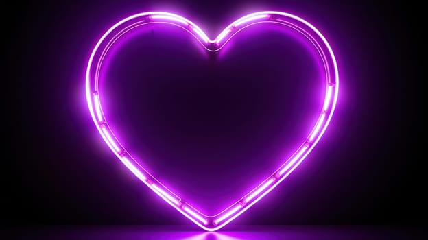 Romantic Love in Glowing Neon: Bright Red Heart Symbol on Dark Night, Silhouetted in Electric Blue Tunnel