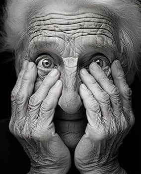 Lonely Older Caucasian Woman with Sad Expression, Wrinkled Face and Grey Hair, Looking Unhappy and Worried - Closeup Portrait of a Retired Elder with Grief and Loss, Despair and Depression in the Background
