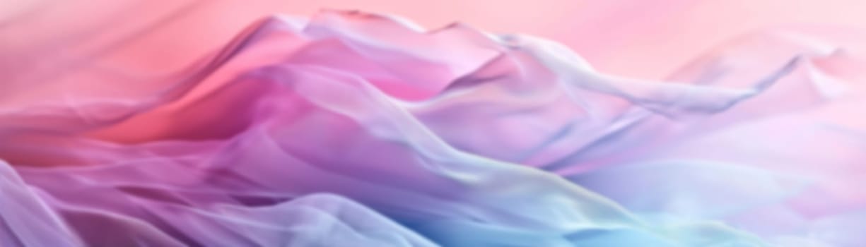 Abstract gradient background with waves in pastel colors. Winter, spring theme. Peaceful, versatile backdrop for any creative project or design. Pink, blue, soft hues. Panoramic banner. Generative AI