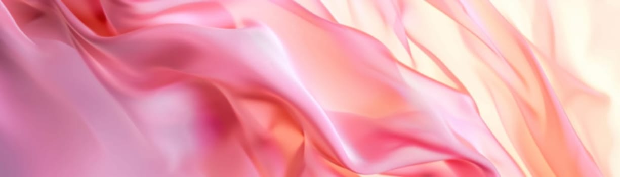 Abstract gradient background with waves in pastel colors. Winter, spring theme. Peaceful versatile backdrop for any creative project or design. Pink, peach, soft hues. Panoramic banner. Generative AI