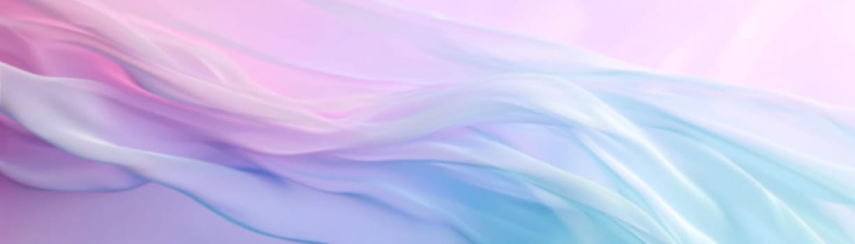 Abstract gradient background with waves in pastel colors. Winter, spring theme. Peaceful, versatile backdrop for any creative project or design. Pink, blue, soft hues. Panoramic banner. Generative AI