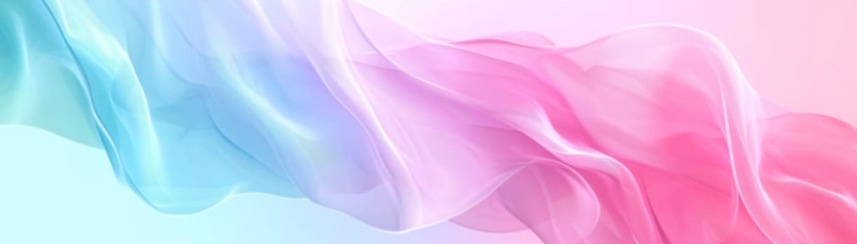 Abstract gradient background with waves in pastel colors. Winter, spring theme. Peaceful, versatile backdrop for any creative project or design. Pink, blue, soft hues. Panoramic banner. Generative AI