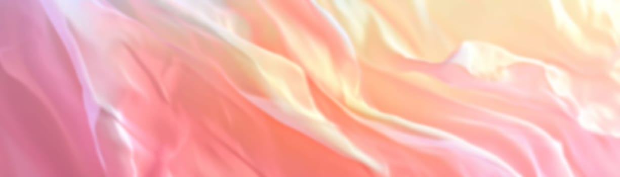 Abstract gradient background with waves in pastel colors. Winter, spring theme. Peaceful versatile backdrop for any creative project or design. Pink, peach, soft hues. Panoramic banner. Generative AI