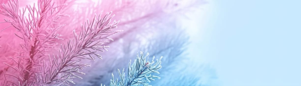 Abstract gradient background with snowy trees, pastel colors. Winter, snow theme. Peaceful and versatile backdrop for any creative project or design. Pink, blue, soft hues. Generative AI