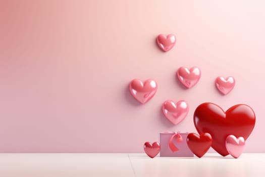 Valentine's Day background. pastel color background. Valentines day concept. Flat lay, top view, copy space. Generative ai.