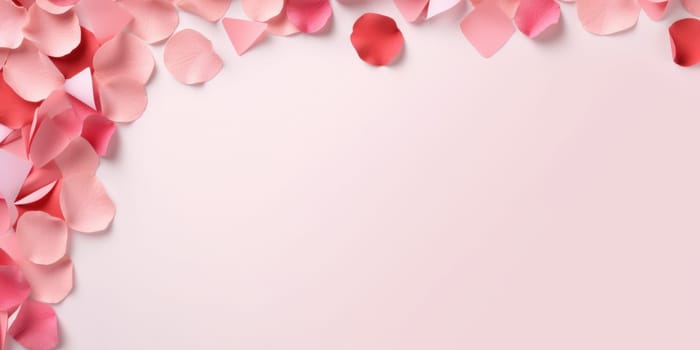 Valentine's Day background. pastel color background. Valentines day concept. Flat lay, top view, copy space. Generative ai.