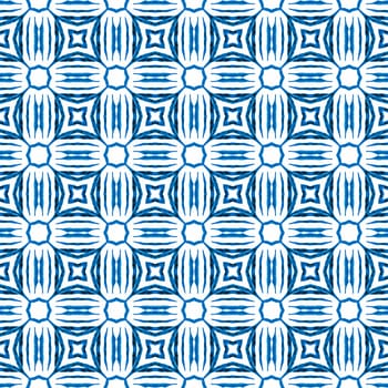 Exotic seamless pattern. Blue positive boho chic summer design. Textile ready perfect print, swimwear fabric, wallpaper, wrapping. Summer exotic seamless border.