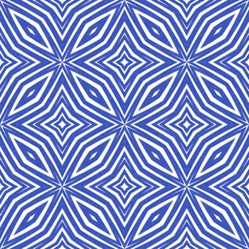Tiled watercolor pattern. Indigo symmetrical kaleidoscope background. Textile ready graceful print, swimwear fabric, wallpaper, wrapping. Hand painted tiled watercolor seamless.