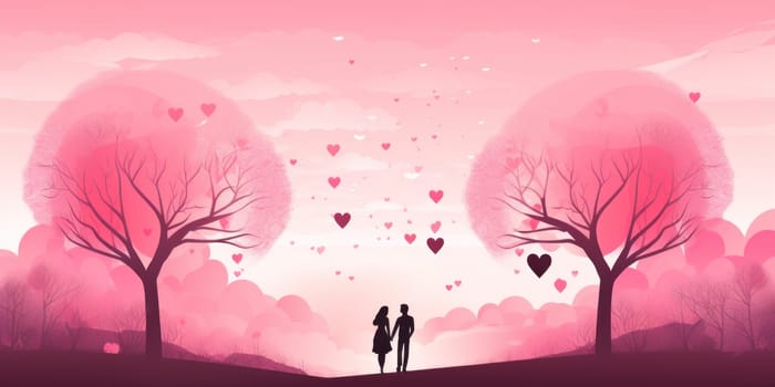 Valentine's day illustration with a couple in love. generative ai.